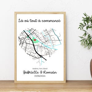 Affiche personnalisée lieu de rencontre – Cadeau couple, Saint-Valentin ou mariage