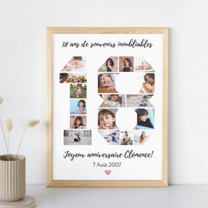 Affiche photo collage anniversaire 18 ans personnalisable - Cadeau anniversaire 18 ans Poster anniversaire 18 ans personnalisé photos