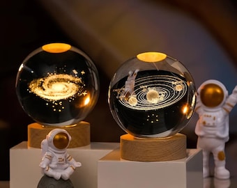 3D Galaxy Crystal Ball Lamp – LED Solar System Night Light | Unique Space Decor & Gift for Astronomy Lovers