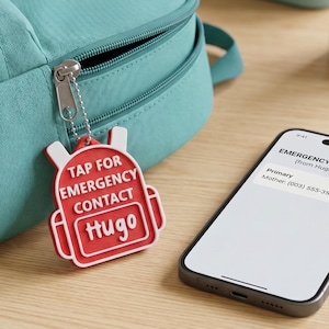 Kids Emergency Contact NFC Keychain | Personalized Name Backpack Tag | Tap to Call Parent | School Safety Gift