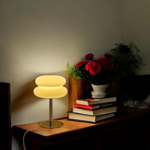 Macaron Glass Table Lamp – Tricolor Dimmable LED | Eye-Caring Night Light for Bedroom & Living Room Decor.