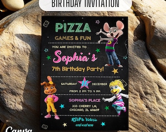 Chuck-E-Cheese bewerkbare uitnodiging, afdrukbare verjaardagsuitnodiging, muisuitnodiging, instant download, sjabloon verjaardagsuitnodiging