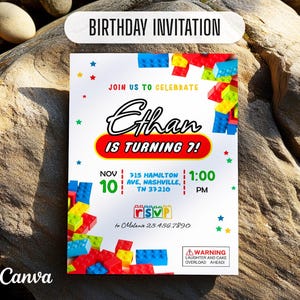 Building Blocks invitation, Building Blocks invite, printable editable Pool Party invitation template, Waterslide invite template