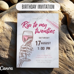 Printable RIPs to twenties party Invitation, Death to 20s invite, skeleton party invite, thirtieth birthday invite, editable 20s birthday