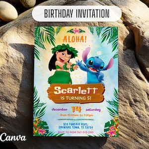 Invito stampabile modificabile Stitch, invito di compleanno Lilo e Stitch, modello di invito per festa Stitch, compleanno bambina, compleanno bambino