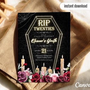 Printable RIPs to twenties party Invitation, Death to 20s invite, skeleton party invite, thirtieth birthday invite, editable 20s birthday