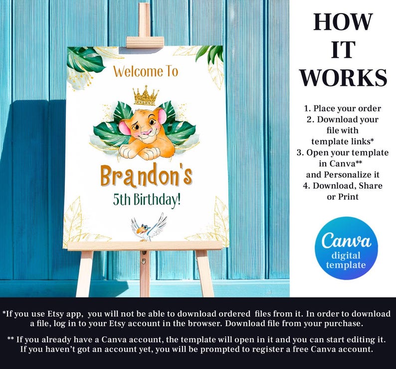 Simba Printable Welcome Sign Template, Lion King Birthday Party Welcome ...