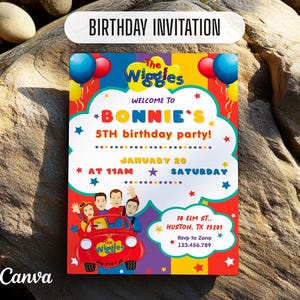 Printable Wiggles birthday invite, Wiigle Birthday Invitation, editable music invitation, wiggles car birthday party