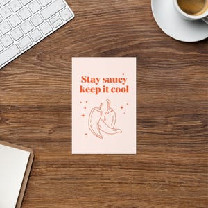Stay Saucy Keep it Cool Chili Sauce Card, biglietto di auguri divertente, biglietto di auguri eccentrico, biglietto da buongustaio, design unico