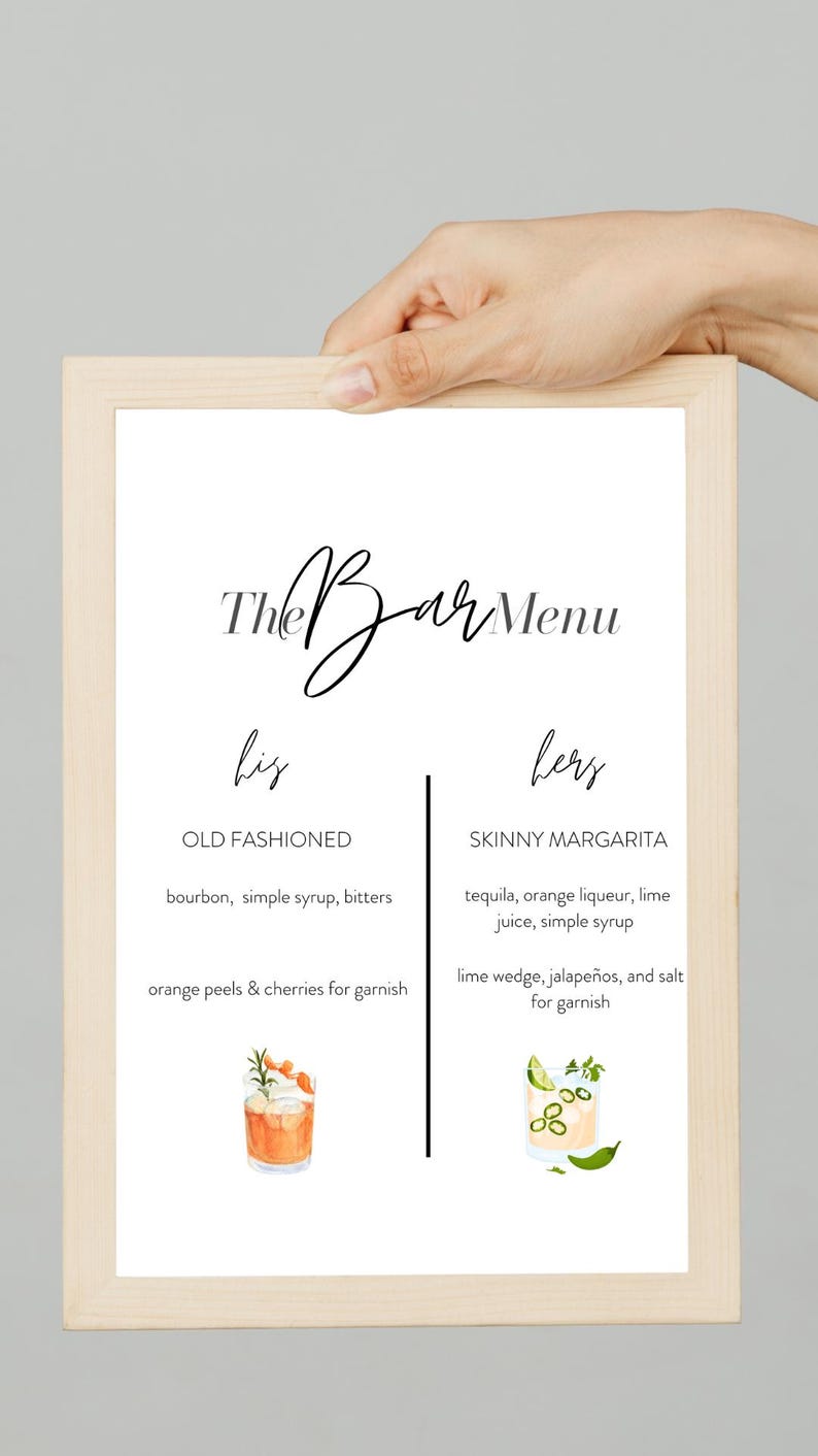 Printable Signature Drink Menu | His & Hers Bar Sign | Wedding Cocktail ...