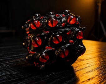 Handgemachte Airpods-Hülle mit roten Augen im Noir-Stil