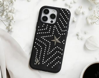 Y2k Fabric Texture Phone Case mit Nieten und Sterne