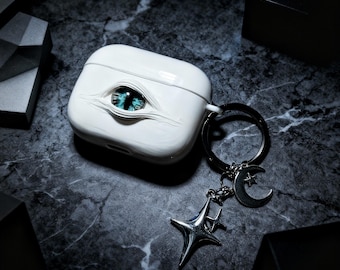 Gothic AirPods Hülle mit Leuchtauge, handgegossenes Resin