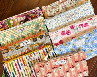 Handmade Quilted Pencil Pouch, Vibrant Zippered Stationery Bag