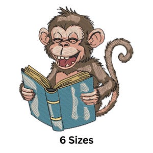 Funny Monkey Reading Embroidery Design: Safari Animal Machine Embroidery Pattern (6 Sizes, Instant Download)