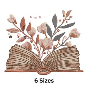 Floral Book Embroidery Design: Bookish Machine Embroidery Pattern (Instant Download, 6 Sizes)