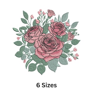 Rose Bouquet Machine Embroidery Design: Elegant Romantic Roses (6 Sizes)