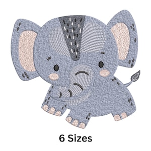Baby Elephant Embroidery Design: Safari Animal Machine Embroidery Pattern (Instant Download, 6 Sizes)
