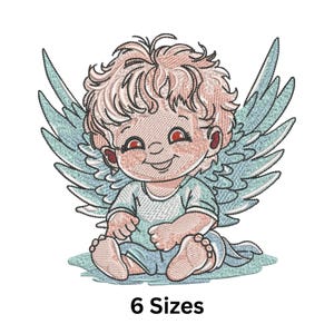 Baby Angel Boy Embroidery Design, Boy with Wings Machine Embroidery Pattern, Cute Angel Embroidery, 6 Sizes, Instant Download
