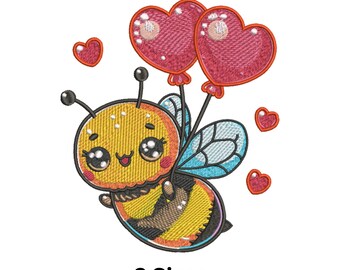 Bee with Balloon Embroidery Design: Love Machine Embroidery Pattern (6 Sizes, Instant Download)