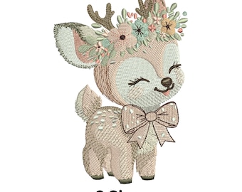 Floral Deer Embroidery Design: Baby Girl Safari Animal Machine Embroidery Pattern (Instant Download)