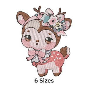 Cute Deer Embroidery Design, Baby Floral Deer Machine Embroidery Pattern, Animal Embroidery File, 6 Sizes, Instant Download