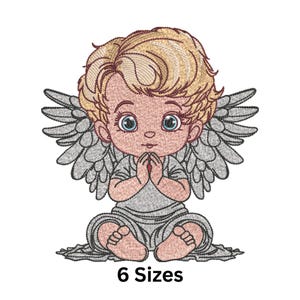 Golden-haired Angel Baby Embroidery Design, Cute Angel Machine Embroidery Pattern, Angel Baby Boy Embroidery File, 6 Sizes, Instant Download