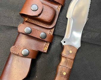 Handmade D2 Steel Tracker Knife: Rosewood Handle, Leather Sheath