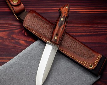 Handmade Collectible Knife | D2 Steel Blade | Rosewood Handle | Hunting Gift with Leather Sheath