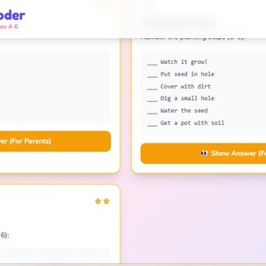 K&ouml;nnte beinhalten: Ein Arbeitsblatt mit dem Titel "Think Like a Coder" mit Grundlagen der Algorithmen f&uuml;r Kinder im Alter von 4-6 Jahren. Das Arbeitsblatt enth&auml;lt L&uuml;ckentexte und einen Abschnitt zum Ordnen von Schritten.