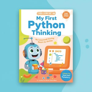 May include: A children's book titled "My First Python Thinking" with a cartoon robot illustration. The cover features a robot, a computer screen, and text in blue, orange, and green on a light blue background.