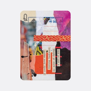 Impression d'art en téléchargement numérique : cartes à jouer techniques mixtes découpées à la main, collage de poèmes éclectiques, décoration murale pour la maison, haute résolution de 300 ppp, impression d'art à l'envers