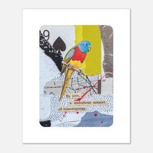 Physical Art Print Hand-Cut Mixed Media Playing Card Eclectic Poetry Collage—Home Wall Decor—Matte Paper Multi-Sizes—Melodious Nincompoops