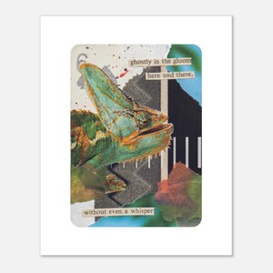 Impression d'art physique, coupe à la main, techniques mixtes, cartes à jouer, collage de poésie éclectique, décoration murale, papier mat, plusieurs formats, obscurité fantomatique