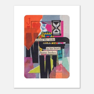 Impression d'art physique, coupe à la main, techniques mixtes, cartes à jouer, collage de poèmes éclectiques, décoration murale, papier mat, plusieurs formats, buissons épineux