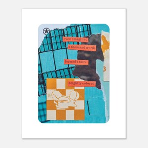 Impresión artística física, cortada a mano, técnica mixta, naipes, collage de poesía ecléctica, decoración de pared para el hogar, papel mate, varios tamaños, sinestesia