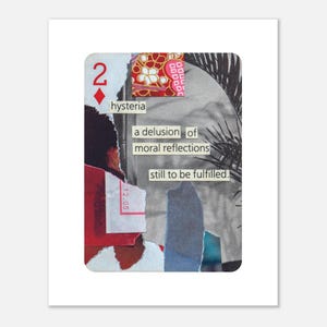 Impresión artística física, cortada a mano, técnica mixta, naipe, collage de poesía ecléctica, decoración de pared para el hogar, papel mate, varios tamaños, reflexiones morales