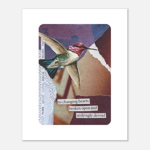 Impression d'art physique, coupe à la main, techniques mixtes, cartes à jouer, collage de poèmes éclectiques, décoration murale, papier mat, plusieurs formats, coeurs changeants
