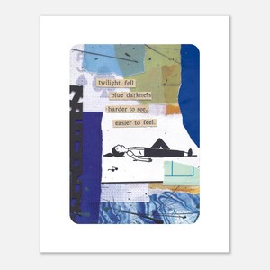 Impression d'art physique, coupe à la main, techniques mixtes, cartes à jouer, collage de poésie éclectique, décoration murale, papier mat, plusieurs formats, effet crépuscule