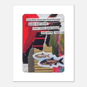 Impresión artística física cortada a mano, técnica mixta, naipes, collage de poesía ecléctica, decoración de pared para el hogar, papel mate, varios tamaños, desamor leve
