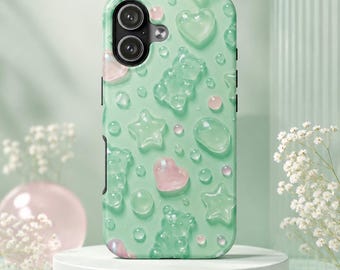 Mint Jelly Phone Case, Green Gummy iPhone Case, Cute Pastel Samsung Case, Glossy Gel Illusion Phone Cover