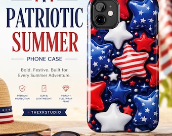 Patriotic Star Phone Case for iPhone & Samsung, Red White Blue 4th of July Gift