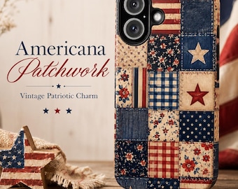 Americana Patchwork Phone Case, Patriotic Quilt iPhone Case, Vintage Floral Samsung Case, 4th of July Gift for Her