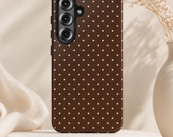 Chocolate Brown Polka Dot Phone Case, Pink Dots iPhone Case, Cute Aesthetic Samsung Case, Feminine Minimalist Phone Cover, Gift for Her