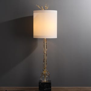 Twig Bulb Floor Lamp Transparent Crystal Modern Couture with Black Marble Base