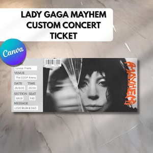 Lady Gaga Mayhem Tour bearbeitbares Konzertticket Canva Vorlage | Anpassbare druckbare Konzertkarte | Digitales Produkt