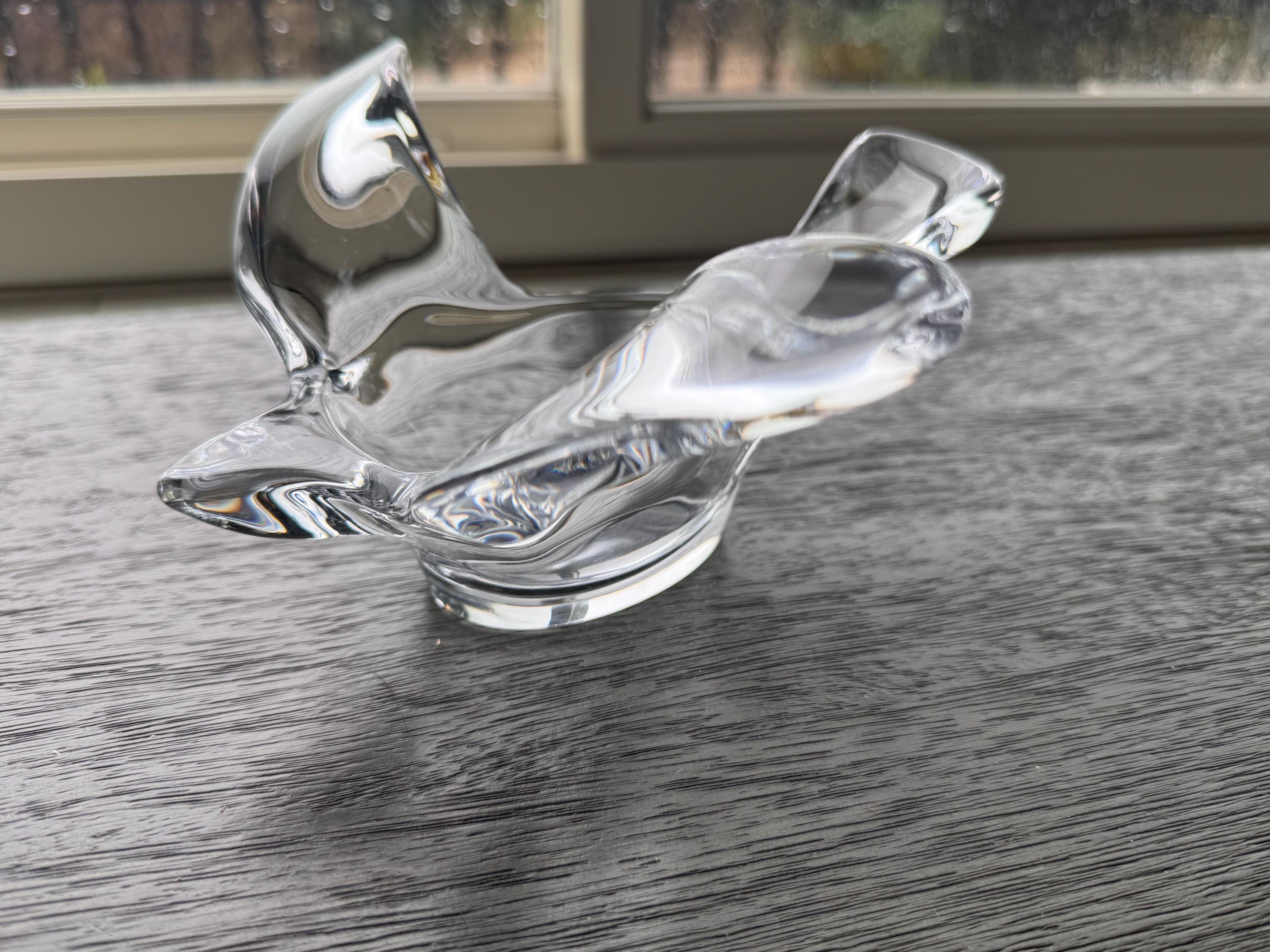 Vannes Crystal Bird Pipe Holder Rest Ashtray Trinket Dish  8" length