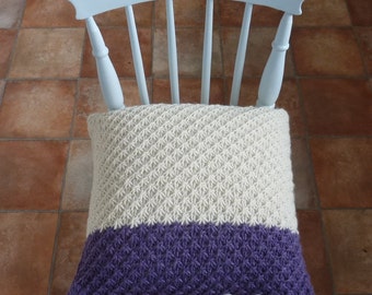 CUSHION / PILLOW cover . Super -soft, Alpaca/wool blend . ' Moorland Heather '  ( with Mother of Pearl buttons)