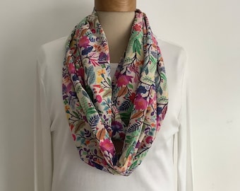 100% FINE COTTON  lawn infinity scarf . ' Tropics' . Multicoloured. Floral .All-seasons . Lightweight .UK seller .... Ready to ship...