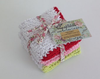 SALE ...last one . DISHCLOTHS ( pack of 3 ) 100% cotton .'Vintage Flora'  .Retro .Vintage-style .Cottage chic ...UK seller..ready to ship...
